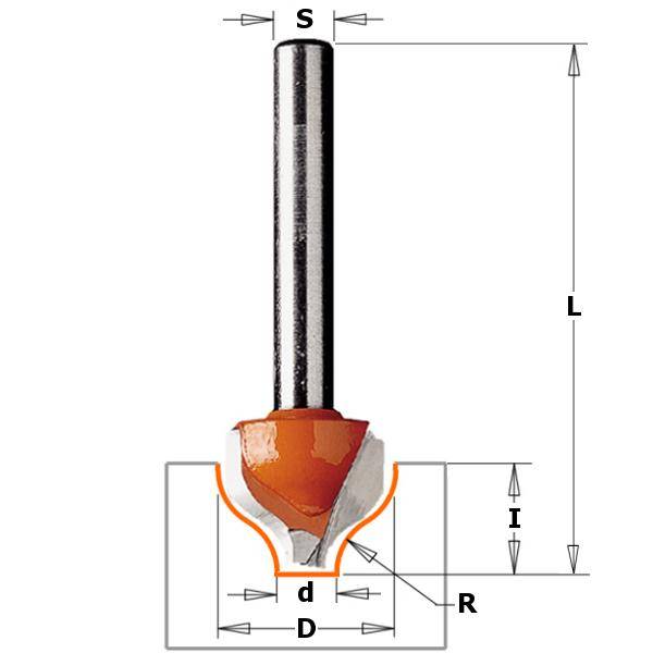 CMT Profielfrees, HM, Z2, R=6,4, Ø 6,35/19 x 11/50,8 mm S=Ø12-1
