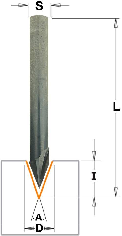 CMT V-groeffrees, VHM, Z2, 90º, Ø 6 x 10/50 mm, S=Ø6-0