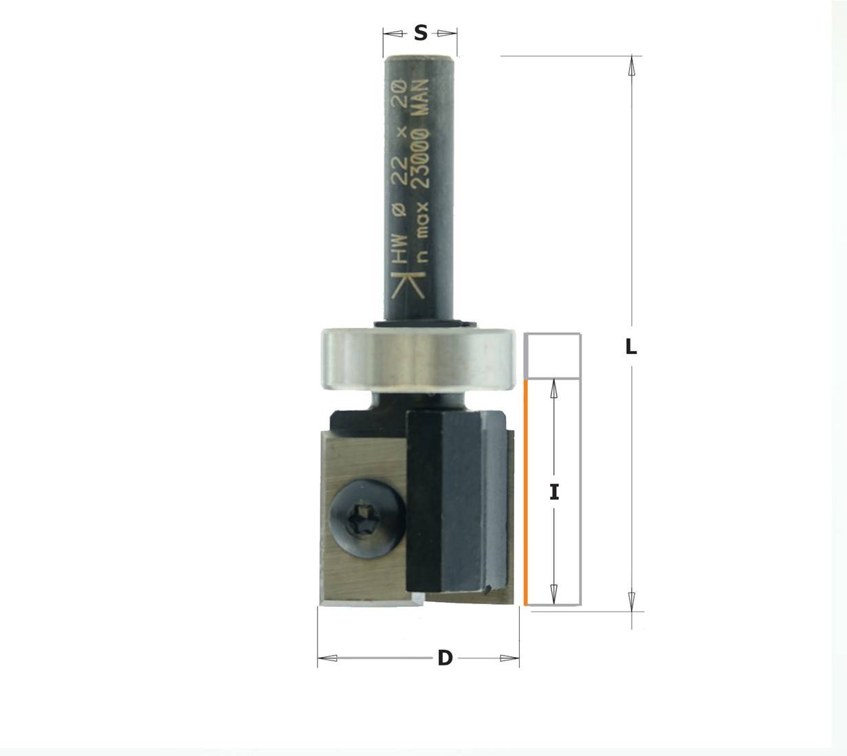 HMWP groeffrees, met lager, Ø22x20/57mm. S=Ø8-0