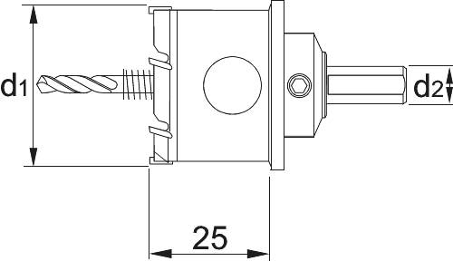 Phantom HM-tip gatfrees, diepgat uitvoering 25 mm‚ materiaaldikte <12 mm, 70 mm-1