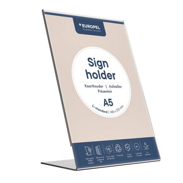 Kaarthouder europel a5 l-standaard staand acryl | 1 stuk