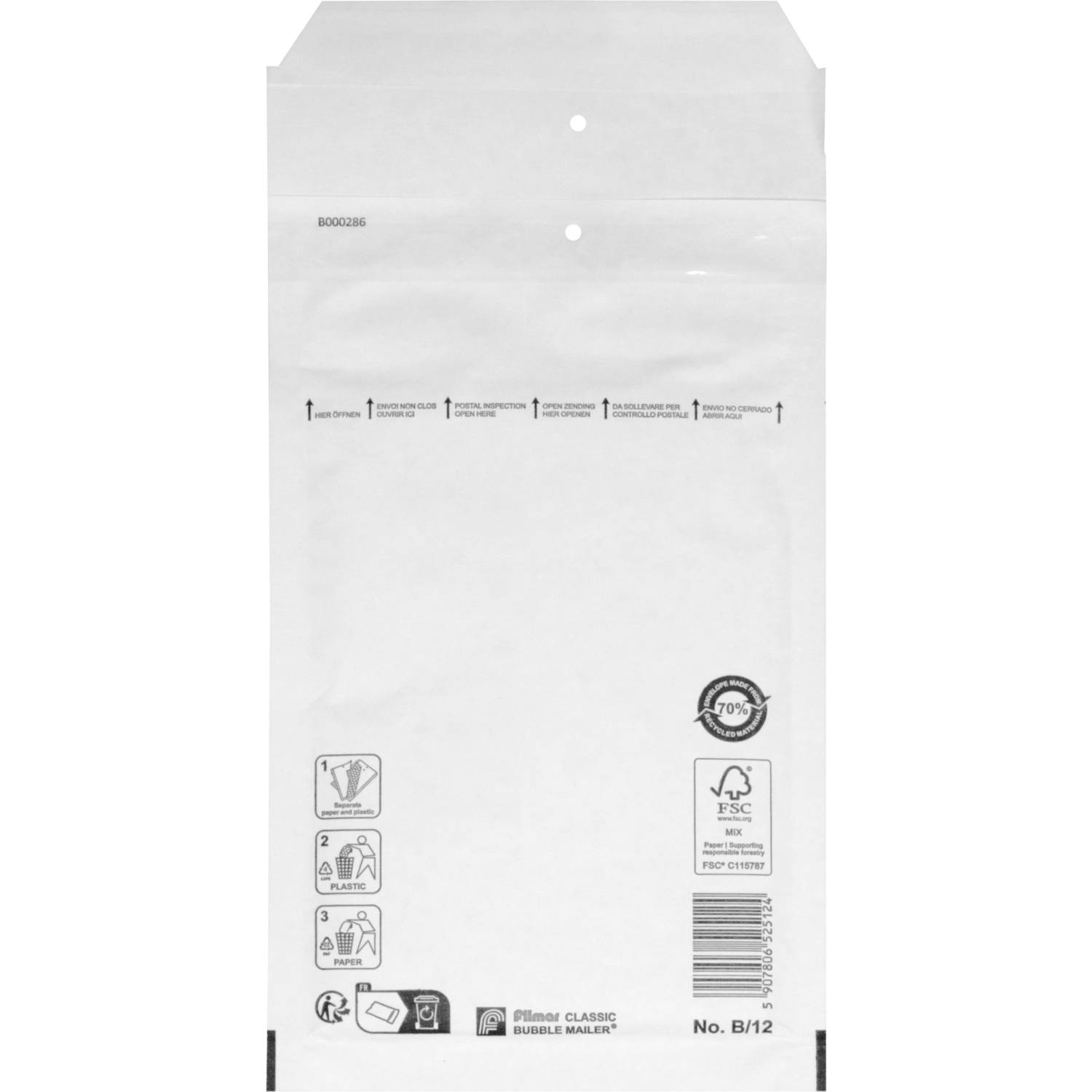 Envelop | luchtkussenenvelop | 220x120mm | B | papier + PE | wit | 200 stuks-0