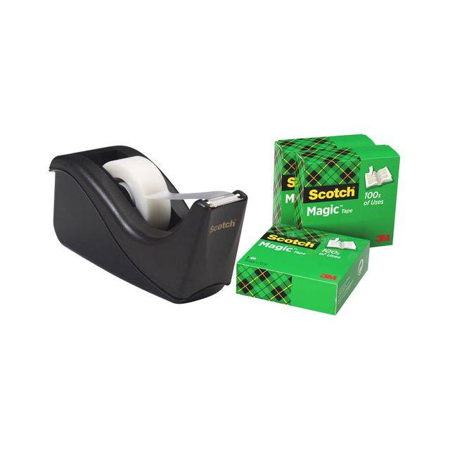 Plakbandhouder scotch c60 zwart + 4 rol magic tape | Pak a 5 stuk-1