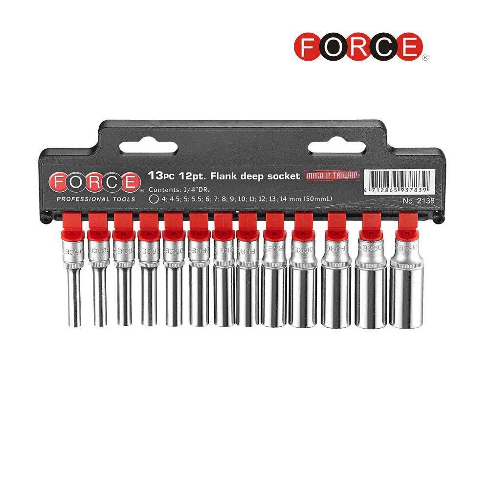 FORCE 1/4" Doppenset 4 t/m 14 mm ( 50mmL ),12-kant-0