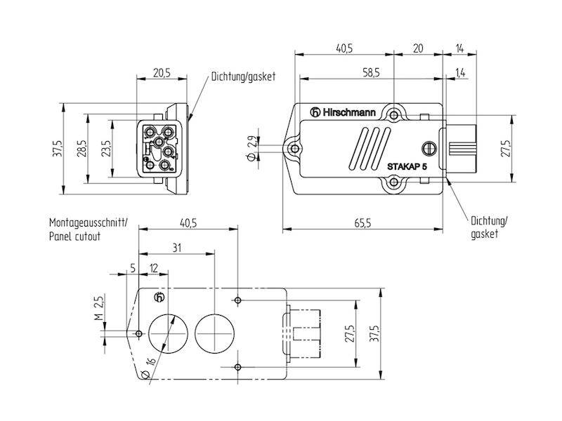 Hirschmann - 932511-106 - Hirschmann Anbaudose STAKAP 5 | 932 511-106-1
