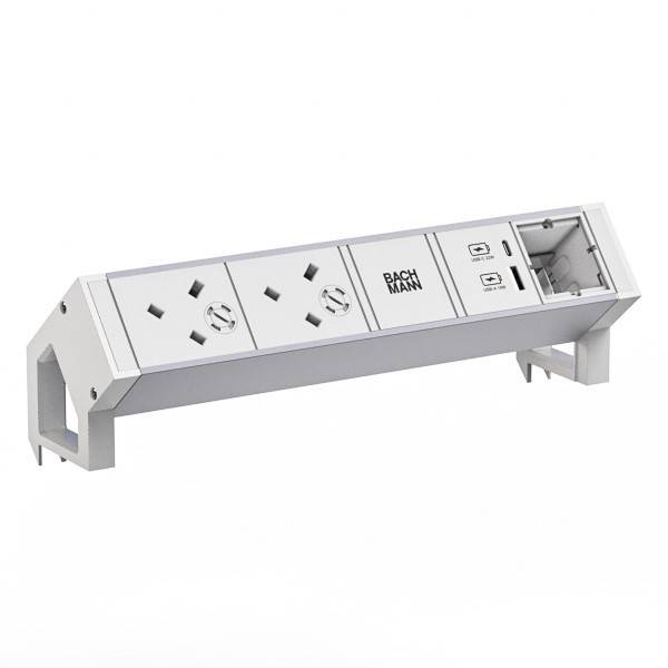 BACHMANN DESK2 ALU WIT 2xUK, 1xCM 1xUSB A/C 22W 0,2m GST18-0