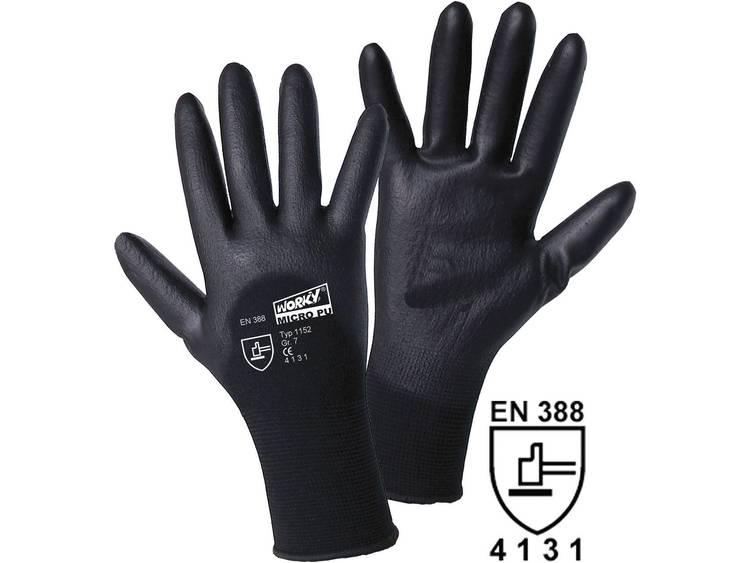 Worky 1152 MICRO black fijngebreide handschoen met gedeeltelijke polyamide PU coating 100 % polyamid