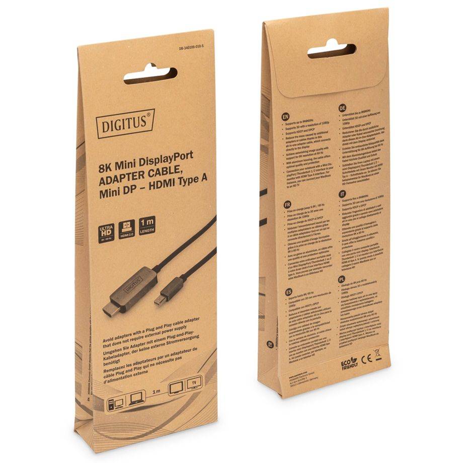 DIGITUS DisplayPort adapterkabel mini DP->HDMI St/St 8K 1,0m-2