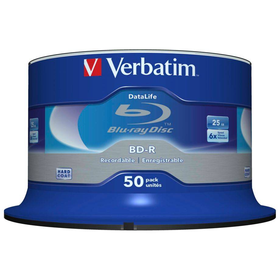 1x50 Verbatim BD-R Blu-Ray 25 GB 6x Speed Datalife Cakebox zonder ID-1