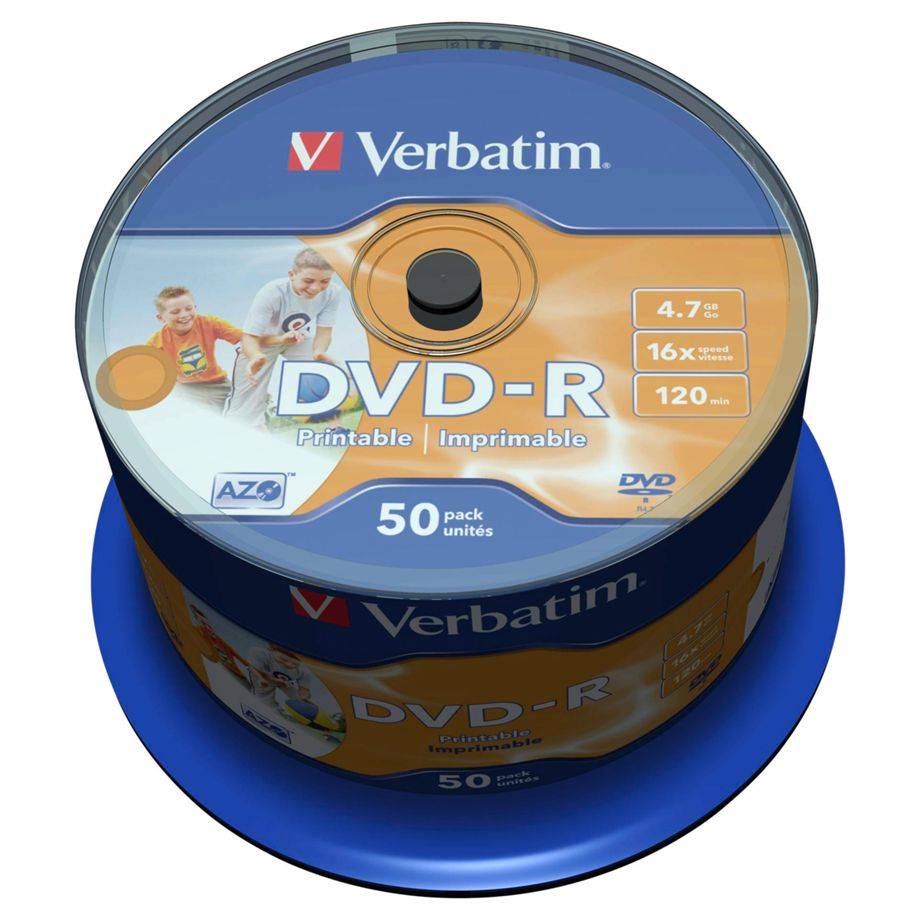 Verbatim DVD-R Wide Inkjet Printable discs op spindel - 16-speed - 4,7 GB / 50 stuks-0