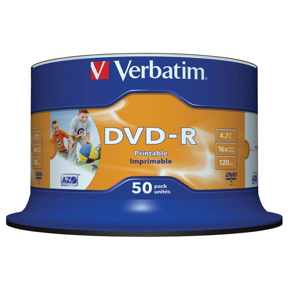 Verbatim DVD-R Wide Inkjet Printable discs op spindel - 16-speed - 4,7 GB / 50 stuks-1