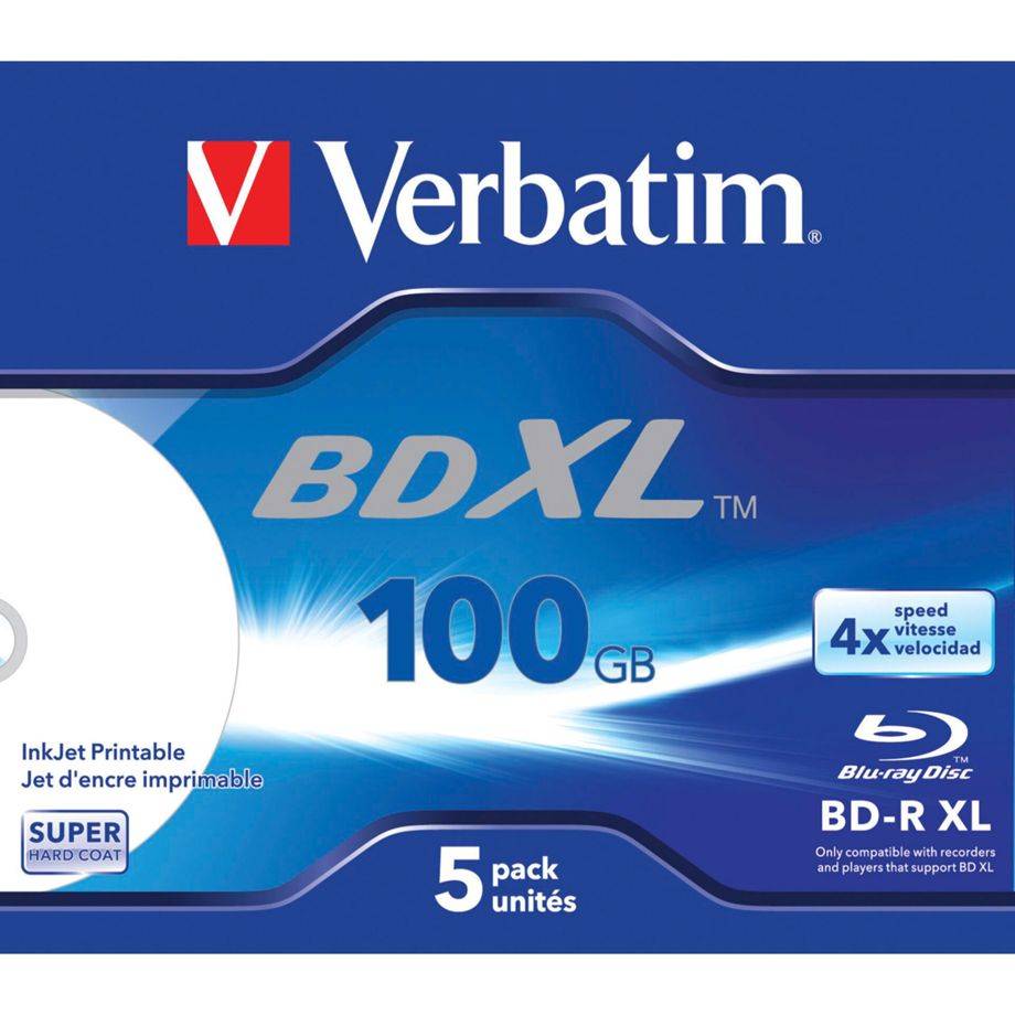 1x5 Verbatim BD-R Blu-Ray 100 GB 4x snelheid breed afdrukbaar JC-0