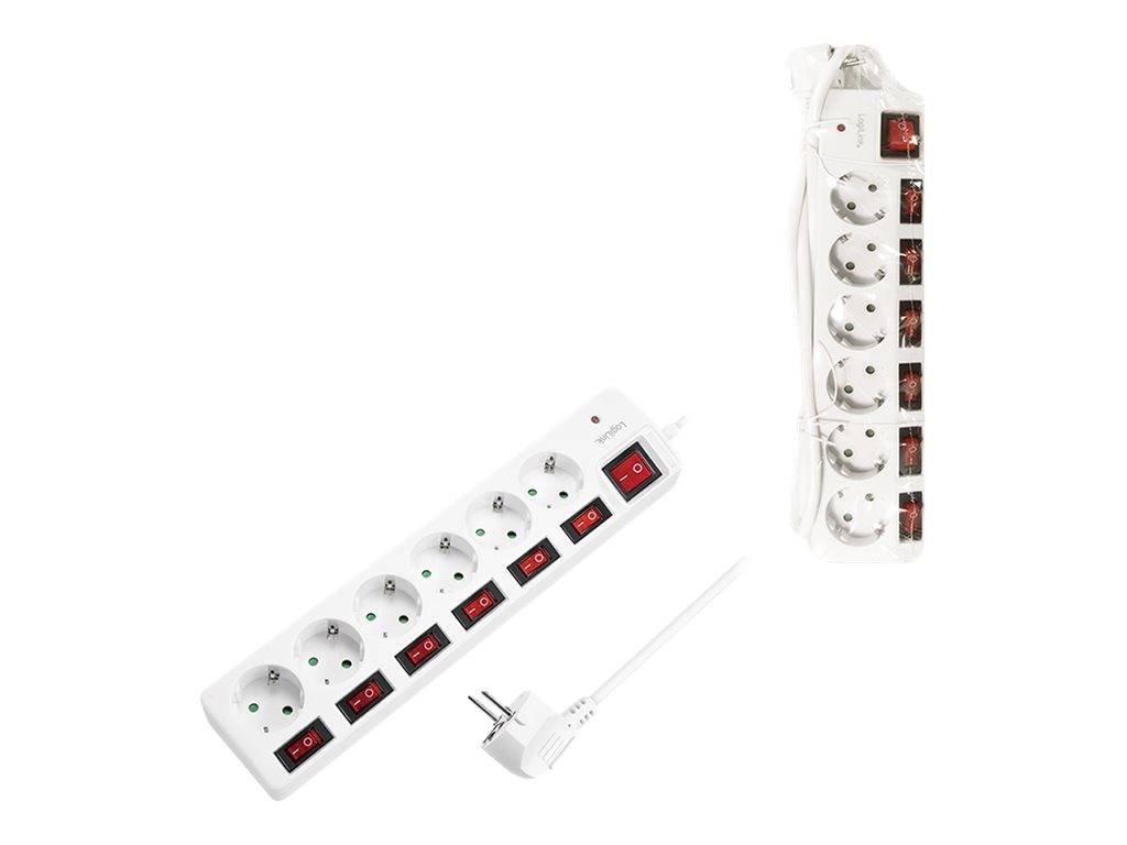 LogiLink stekkerdoos 6-voudig, 6xCEE 7/3, m. 7 schakelaars, wit-1