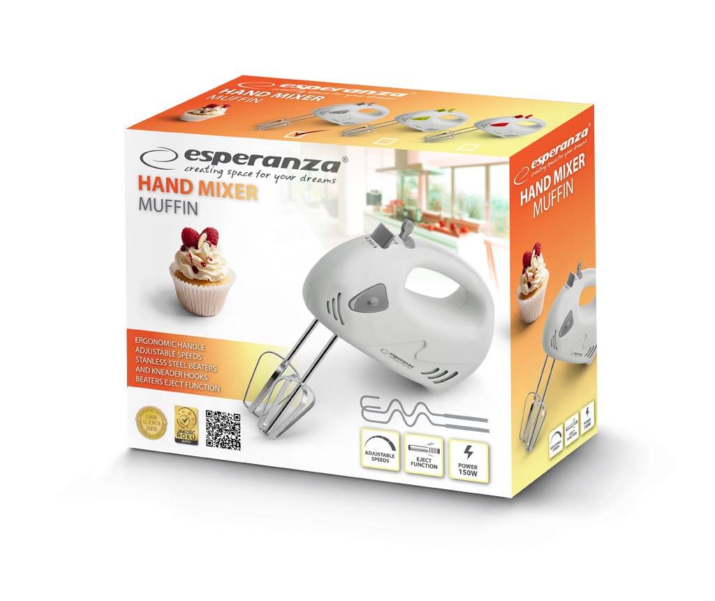 Esperanza EKM007WE handmixer, grijs, wit, 150 W-5