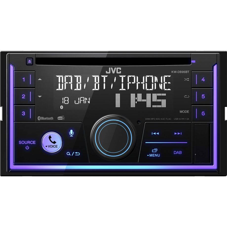 JVC KW-DB95BT Autoradio dubbel DIN Aansluiting voor stuurbediening, Aansluiting voor achteruitrijcamera, DAB+ tuner-0