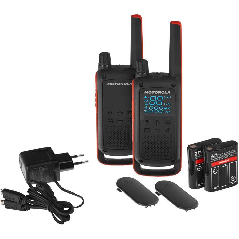 Motorola T82 Twin Pack portofoon met 16 kanalen, zwart en oranje.-0