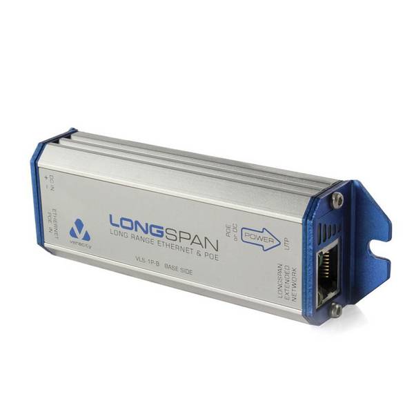 Veracity Single POE LONGSPAN-converter met POE-ingang, uitgebreide POE-uitgang en SafeView-display.