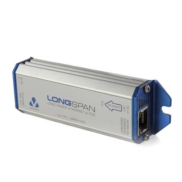Veracity Single POE LONGSPAN-converter met POE-uitgang, uitgebreide POE-ingang en SafeView-display.