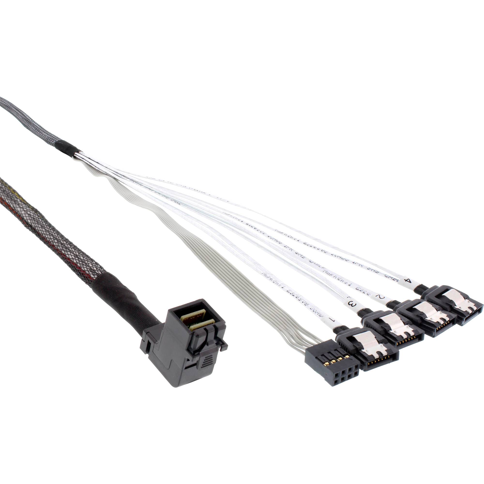 InLine® Mini SAS HD kabel, SFF-8643 haaks op 4x SATA + sideband, 0,5m-0