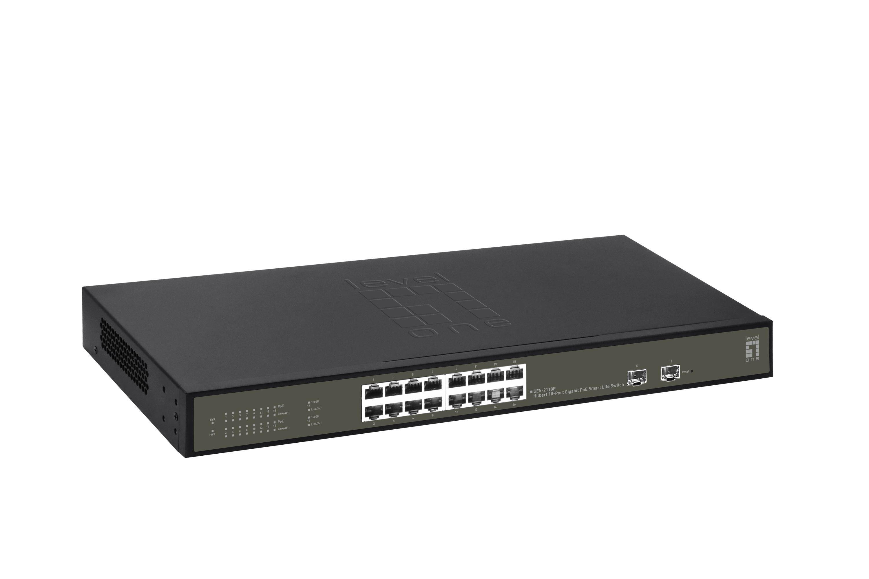 LevelOne Schakelaar 16x GE GES-2118P 2xGSFP 19" 230W 16xPoE+-1