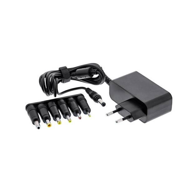 Universele voedingsadapter 12V / 2A / 24W met 6 verwisselbare pluggen / zwart - 1,8 meter