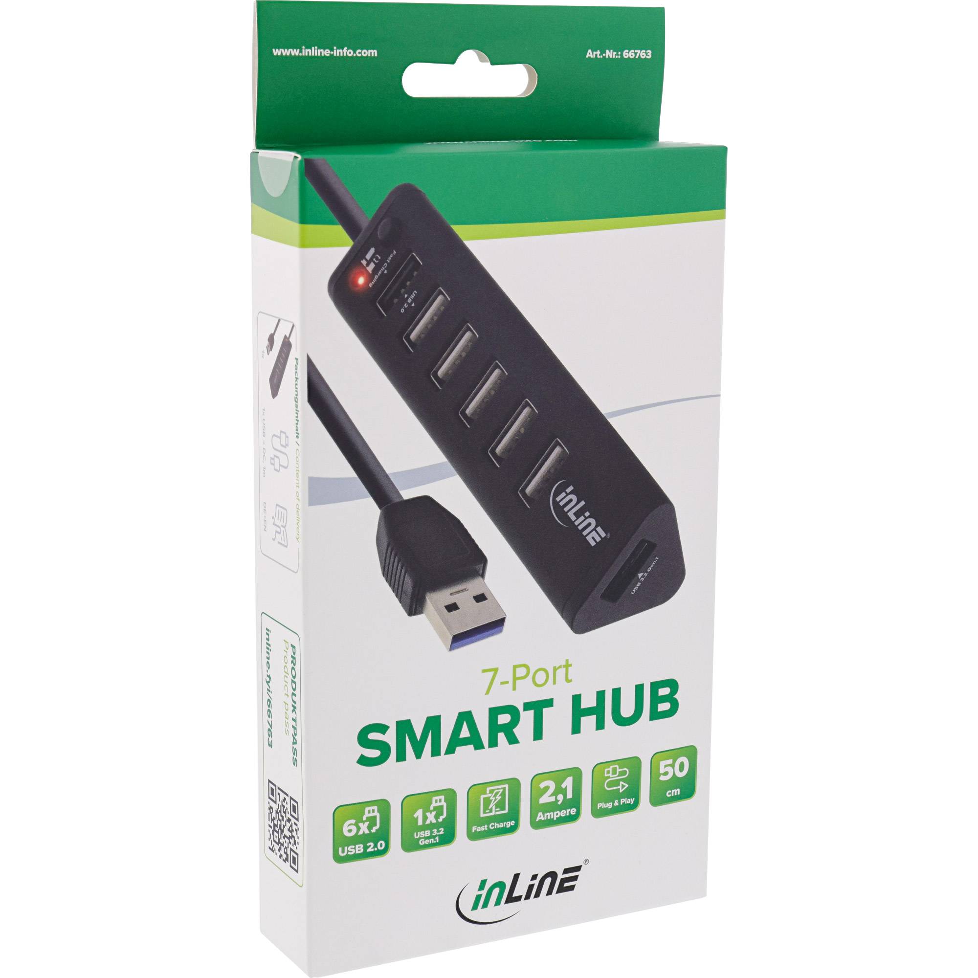 InLine Smart USB hub met 7 poorten - USB2.0/USB3.0 - busgevoed / zwart - 0,50 meter-1