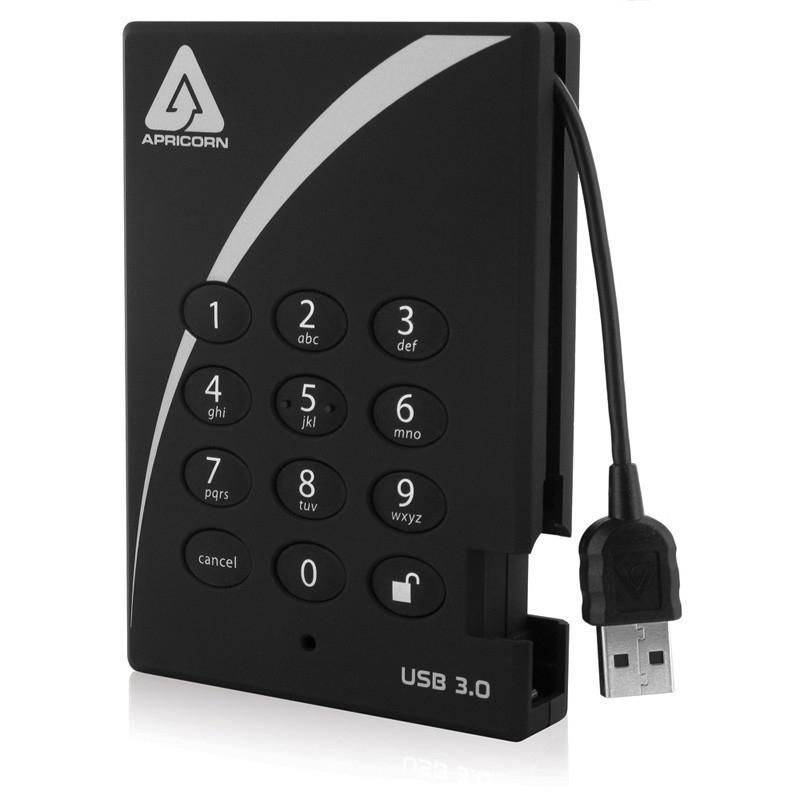 Apricorn Aegis hangslot USB 3.0 500 GB, 256-bit AES-codering, 5 Gbps, 8 MB, 12 ms, 5400 RPM-0