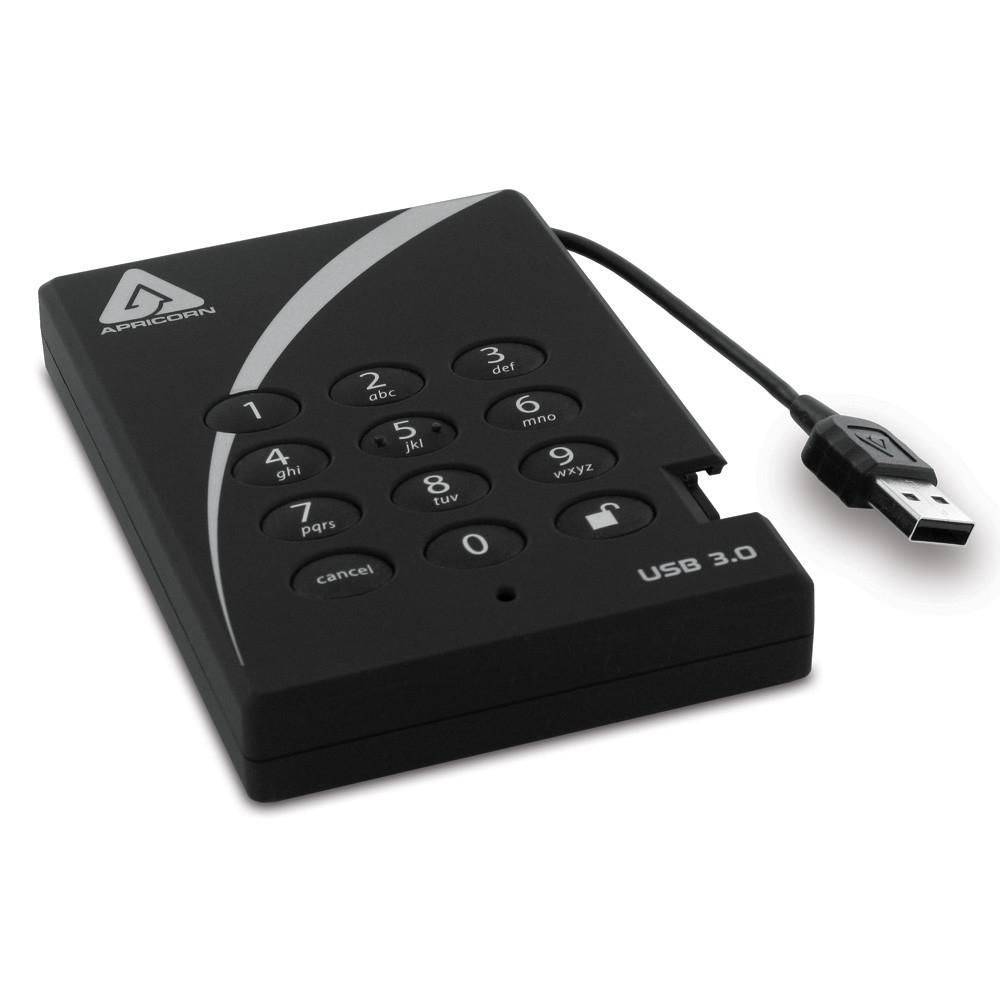 Apricorn Aegis hangslot USB 3.0 500 GB, 256-bit AES-codering, 5 Gbps, 8 MB, 12 ms, 5400 RPM-1
