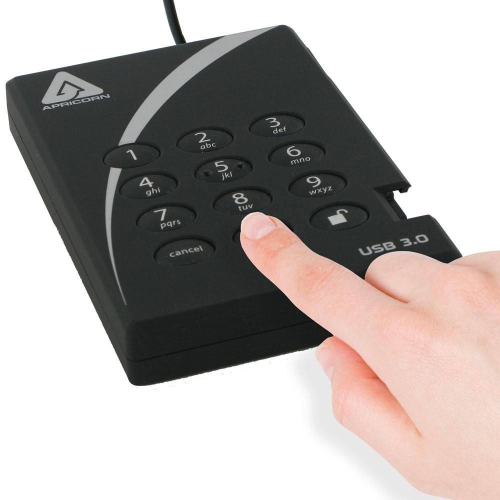 Apricorn Aegis hangslot USB 3.0 500 GB, 256-bit AES-codering, 5 Gbps, 8 MB, 12 ms, 5400 RPM-3