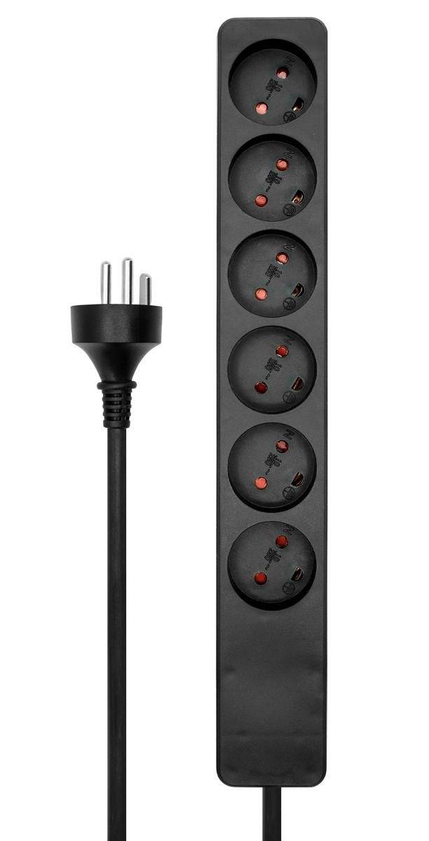 MicroConnect Deense 6-weg stekkerdoos, zwart, 7m-1