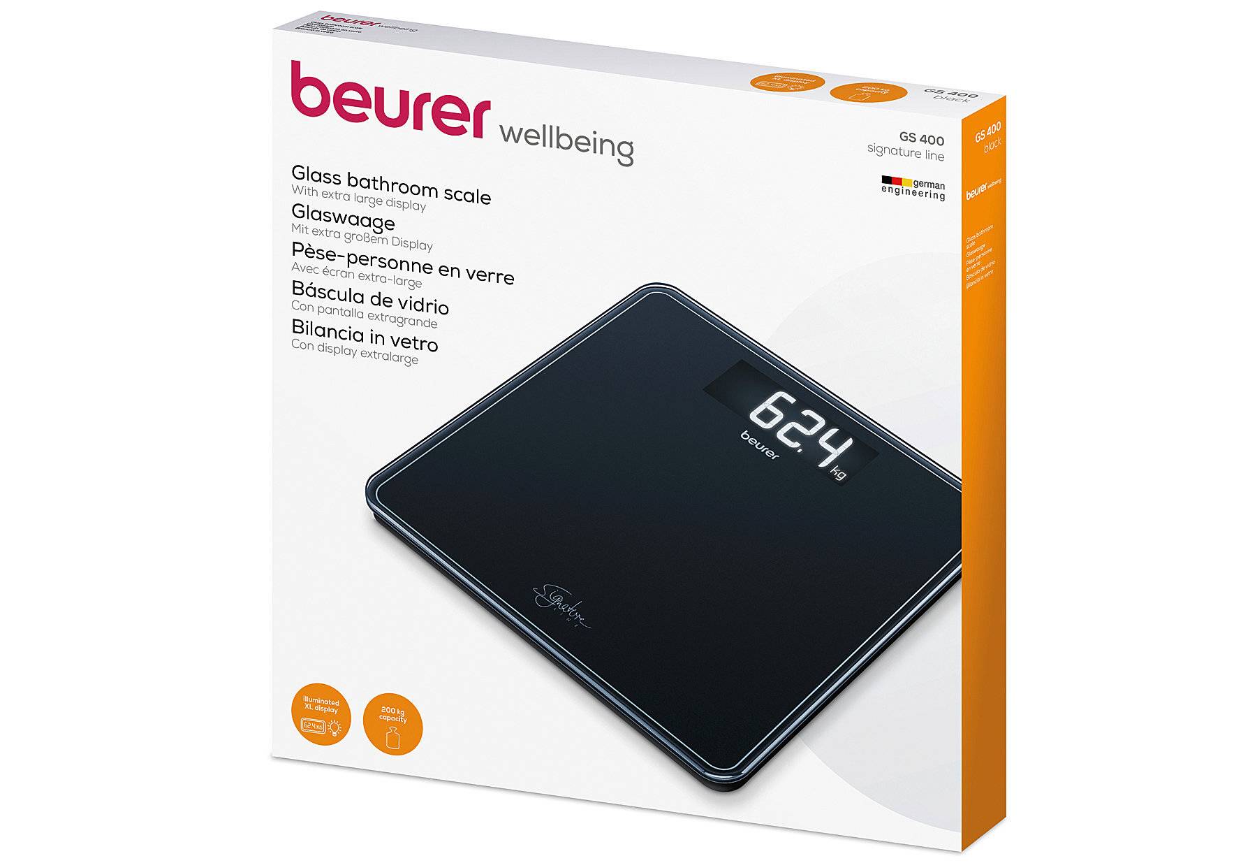 Beurer GS 400 Zwarte Glazen Personenweegschaal - 200 kg Capaciteit - Modern Ontwerp-3