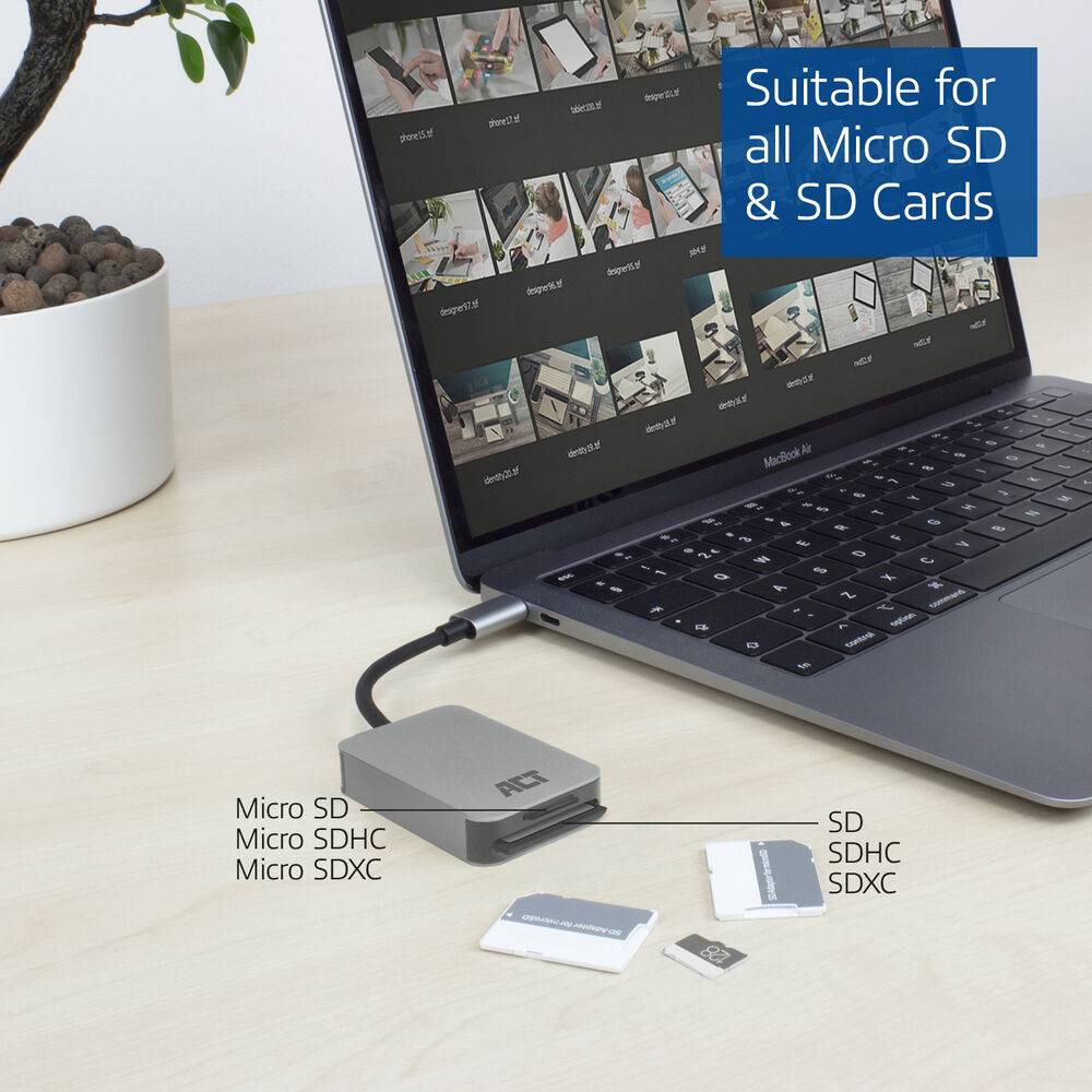 ACT AC7056 USB-C Kaartlezer voor SD en Micro SD | SD 4.0 UHS-II-4