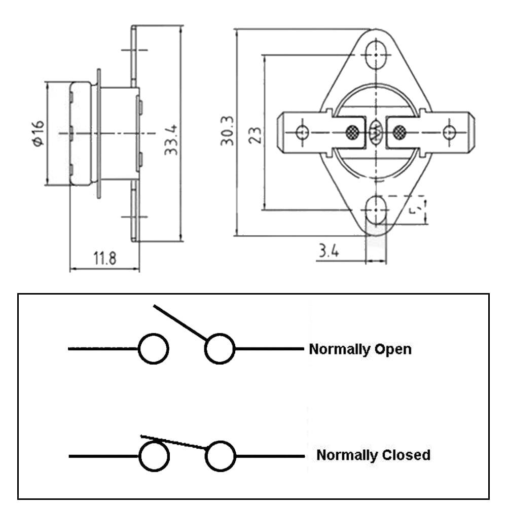 Temperatuurschakelaar NC - 0 t/m 140°C - 10A 250V - KSD301 - 1 stuk-1