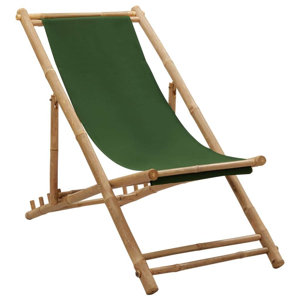 vidaXL - Ligstoel - bamboe - en - canvas - groen-0