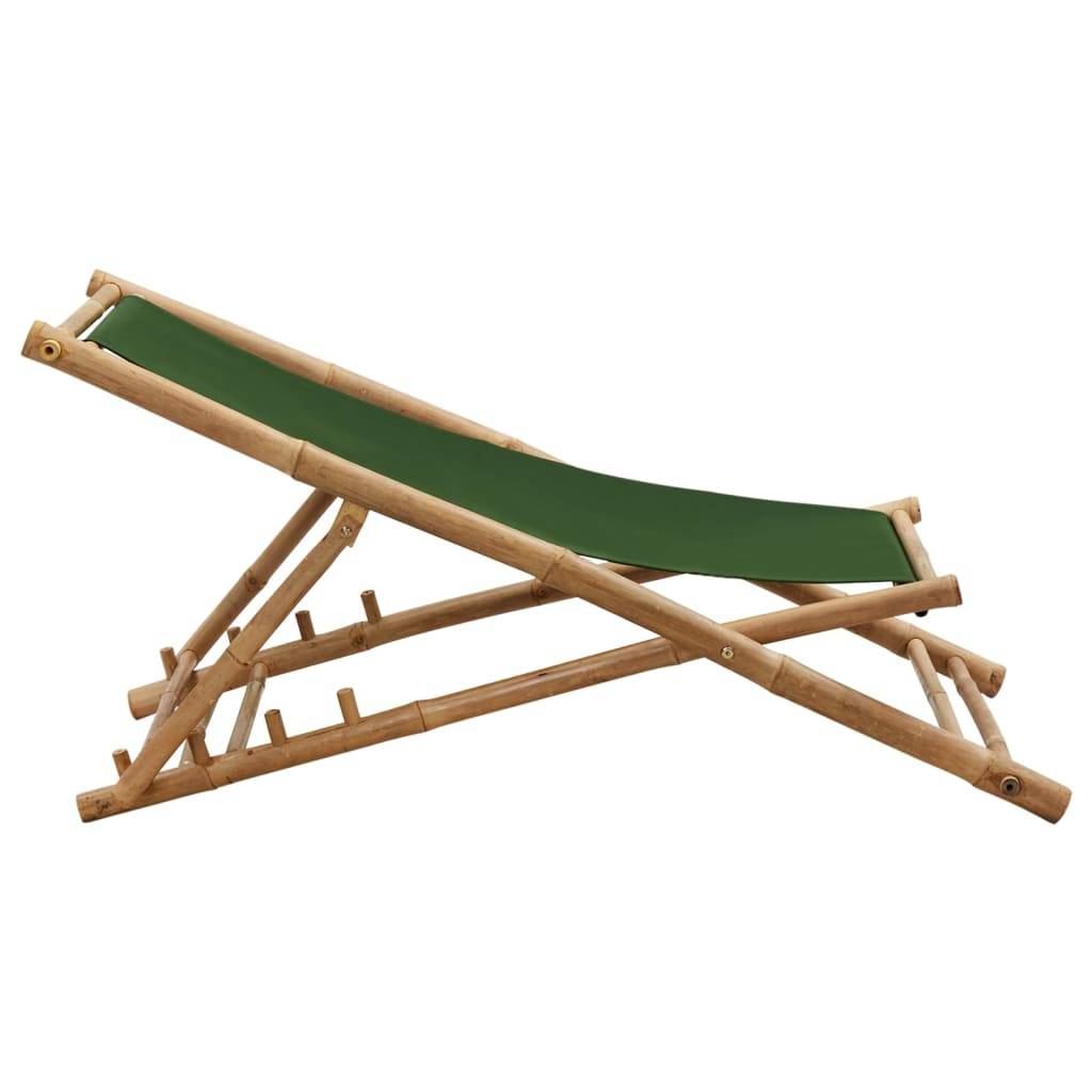 vidaXL - Ligstoel - bamboe - en - canvas - groen-4