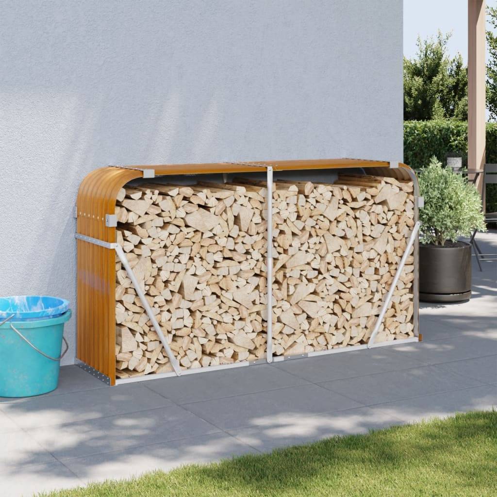 vidaXL - Haardhoutopslag - 180x45x100 - cm - gegalvaniseerd - staal - lichtbruin-1