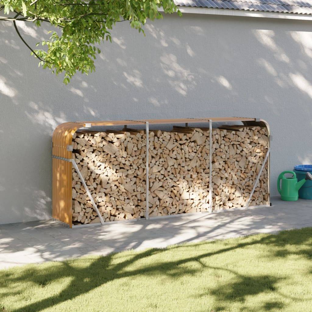 vidaXL - Haardhoutopslag - 234x45x100 - cm - gegalvaniseerd - staal - lichtbruin-1