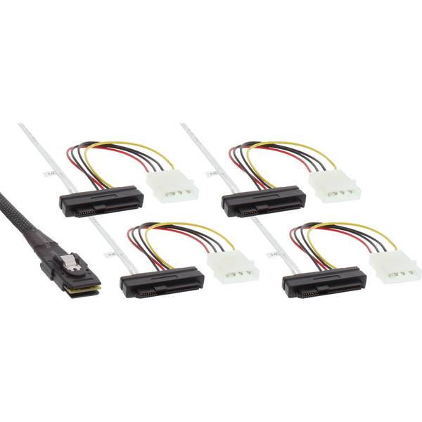 InLine® SAS verbindingskabel, Mini-SAS SFF-8087 naar 4x SAS + voeding, 0,75m