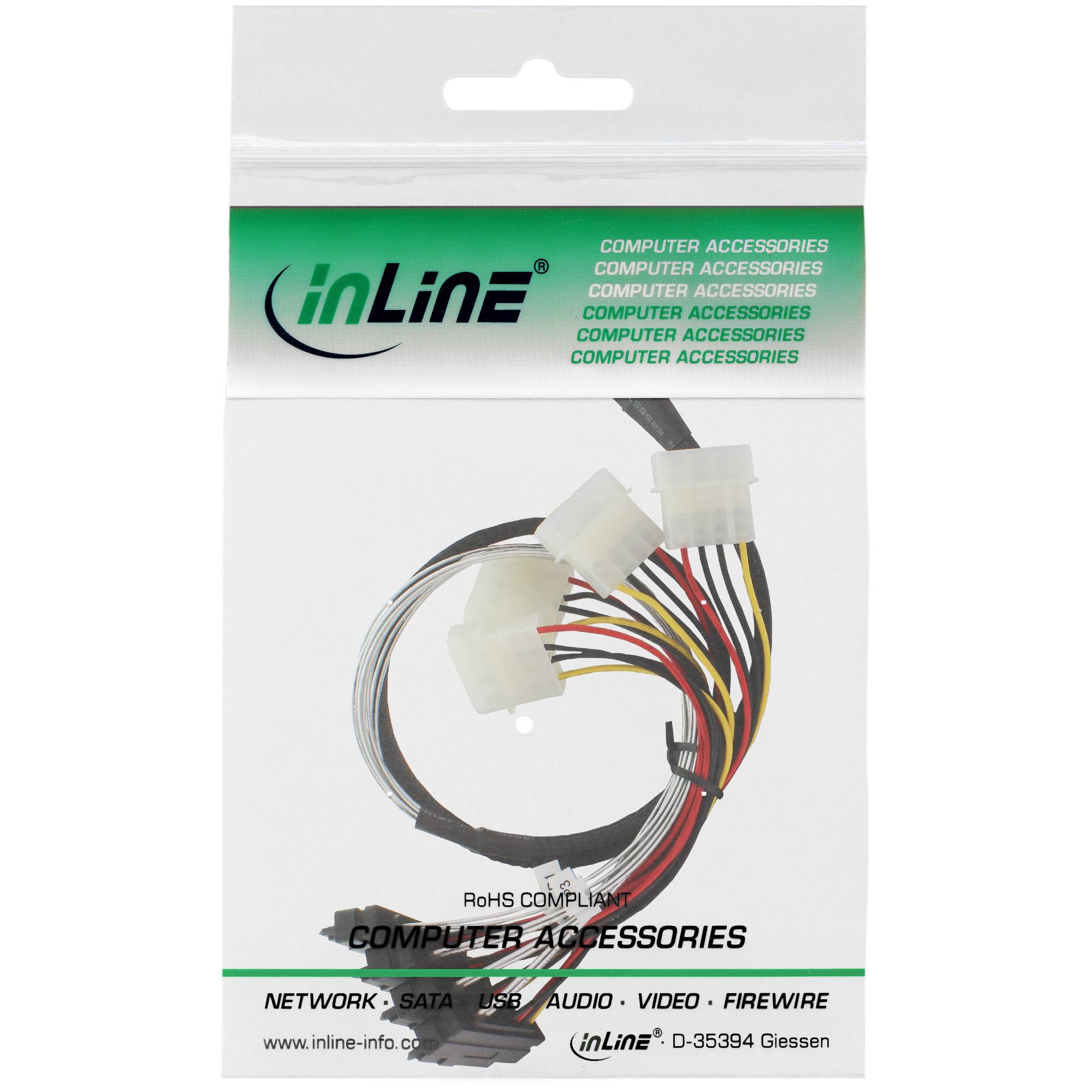 InLine® SAS verbindingskabel, Mini-SAS SFF-8087 naar 4x SAS + voeding, 0,75m-1