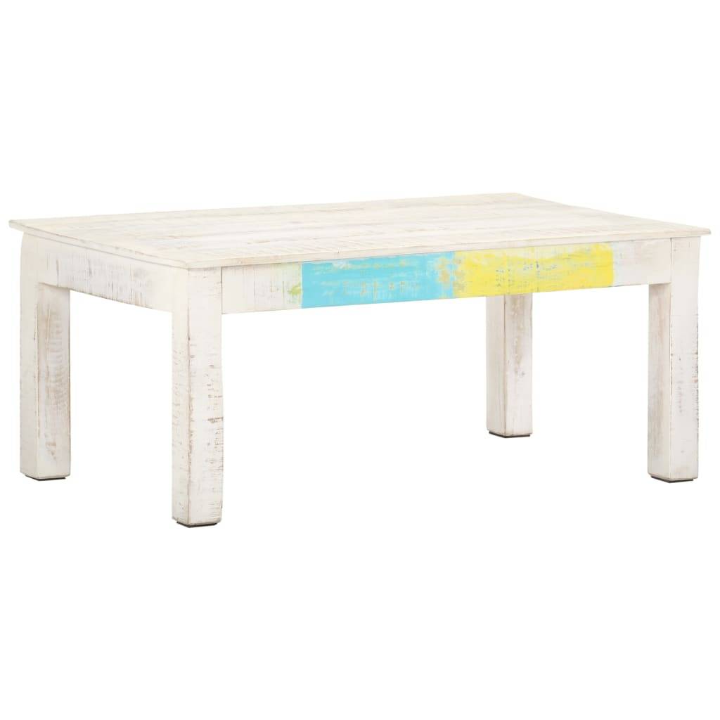 vidaXL - Salontafel - 110x60x45 - cm - massief - mangohout - wit-0