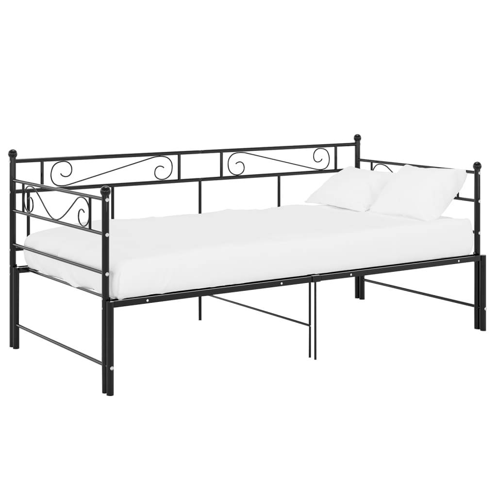 vidaXL - Slaapbankframe - uittrekbaar - metaal - zwart - 90x200 - cm-0