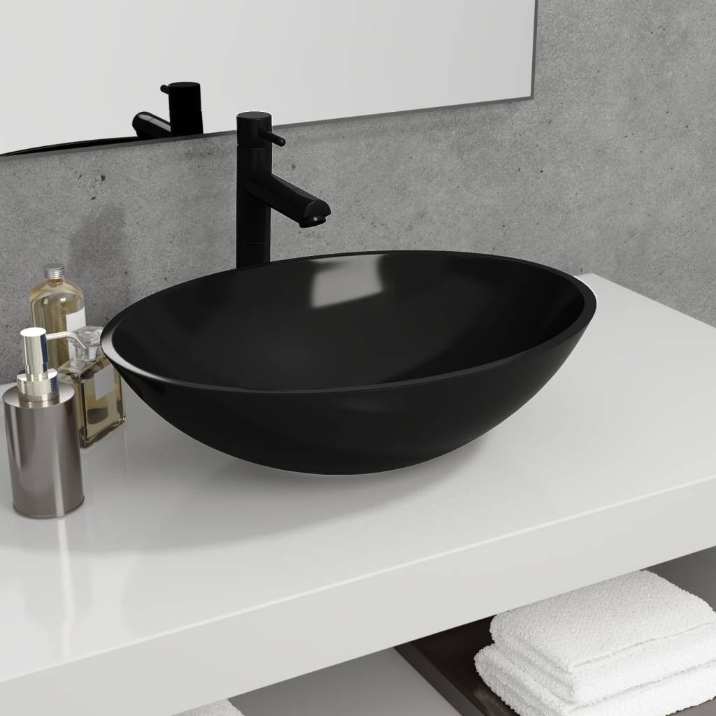 vidaXL - Wasbak - 50x37x14 - cm - glas - zwart-4