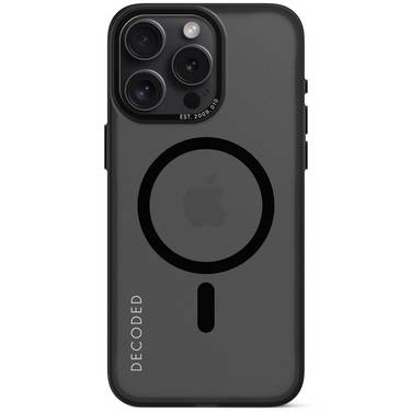 Achterkant van gerecycled plastic met decode-effect voor de iPhone 15 Pro Max, zwart.