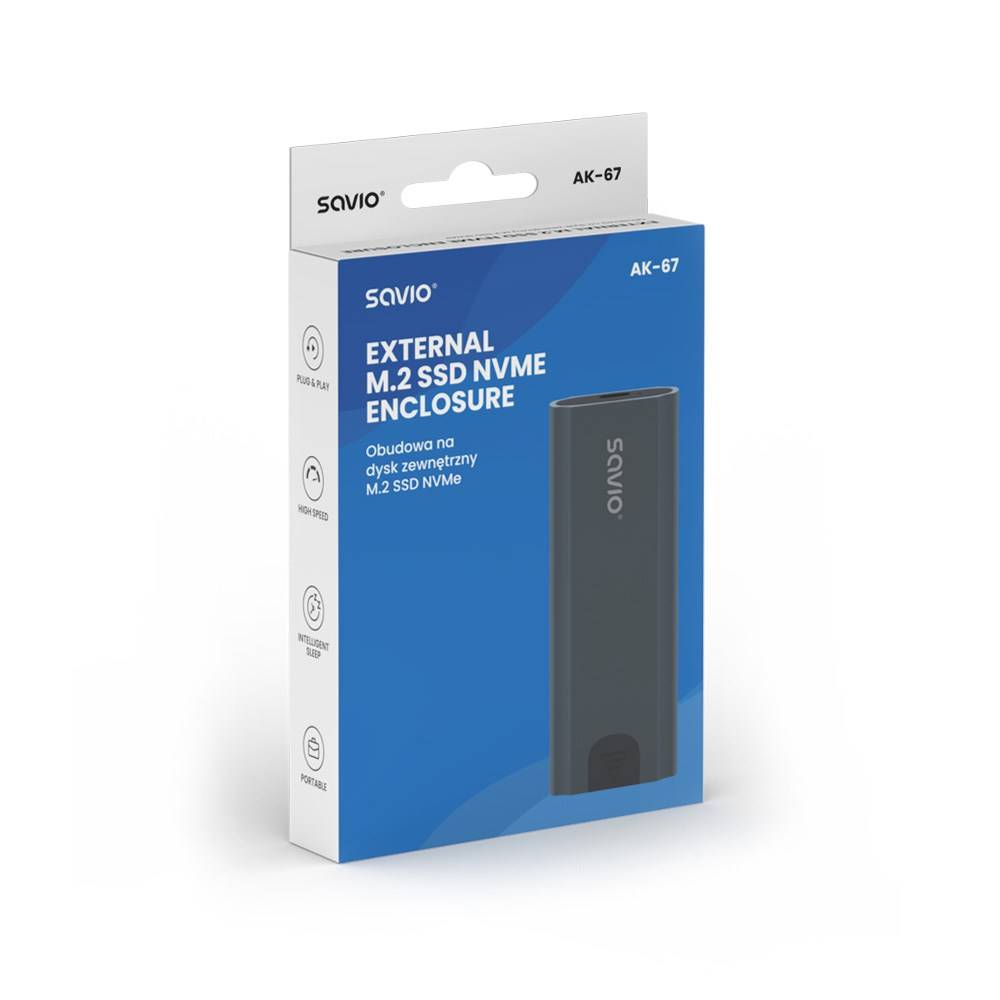 Savio M.2 SSD NVMe externe schijfbehuizing, USB-C 3.1, AK-67, grijs-4