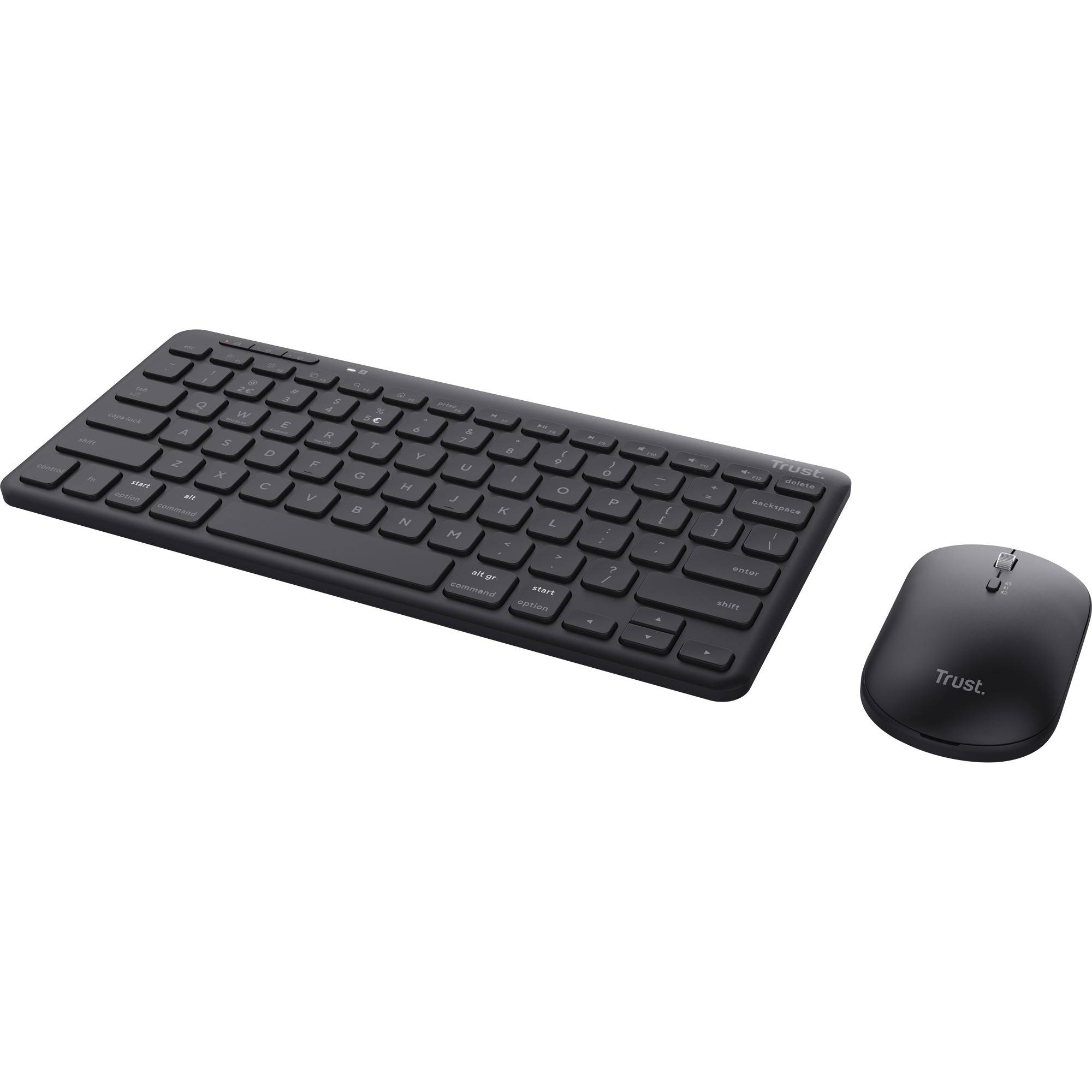 Trust lyra multi-device wireless keyboard mouse desktopset (zwart, us lay-out (qwerty), scissor switches, 65%, 800 --1