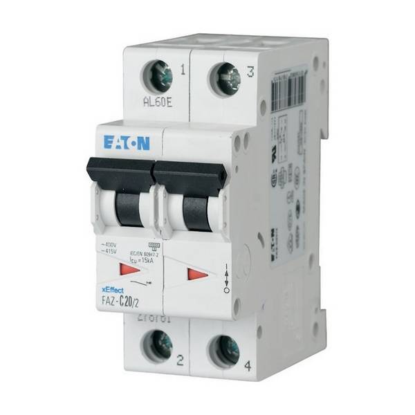 EATON ELECTRIC FAZ-C20/2 Installatieautomaat; 230/400VAC; Inom: 20A; Polen: 2; op DIN-rail - 1 stuk