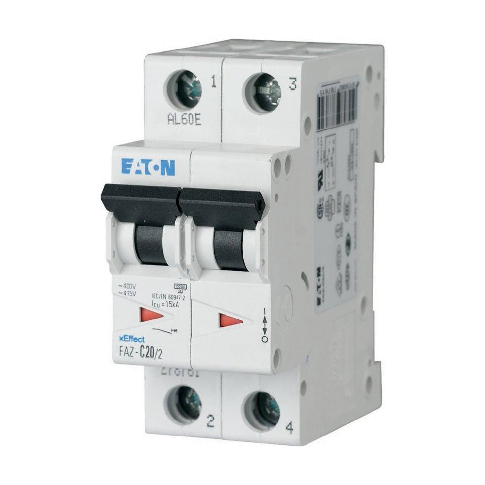 EATON ELECTRIC FAZ-C20/2 Installatieautomaat; 230/400VAC; Inom: 20A; Polen: 2; op DIN-rail - 1 stuk-0