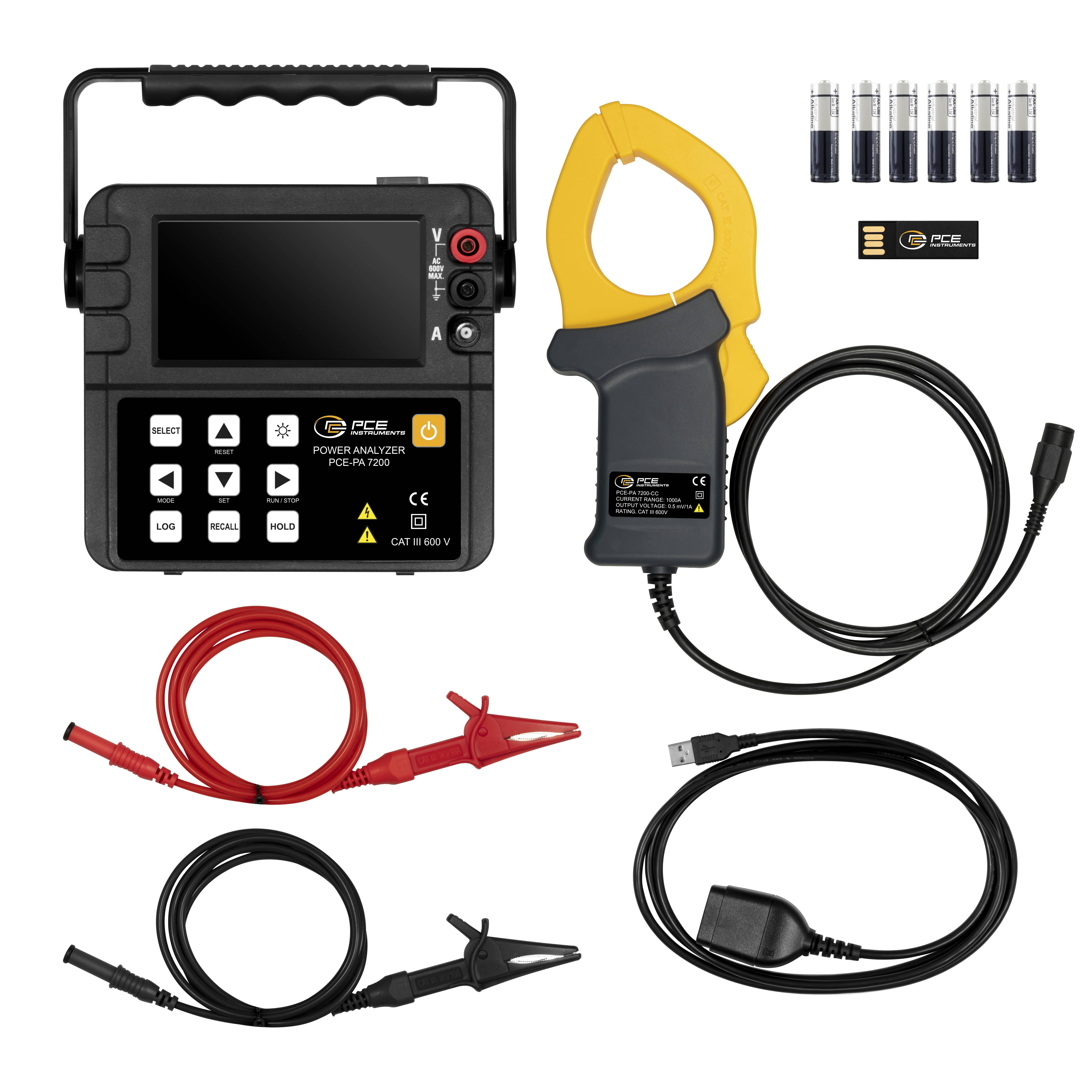 PCE Instruments Power Analyzer Netwerkanalyser 3-fasig, 1-fasig Met logger, Incl. stroomtang, Energiemetingen, Storingsl-6