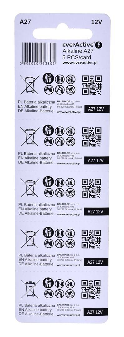 EAV 5 x everActive 27A 12V alkalinebatterijen - blister 5 st.-1