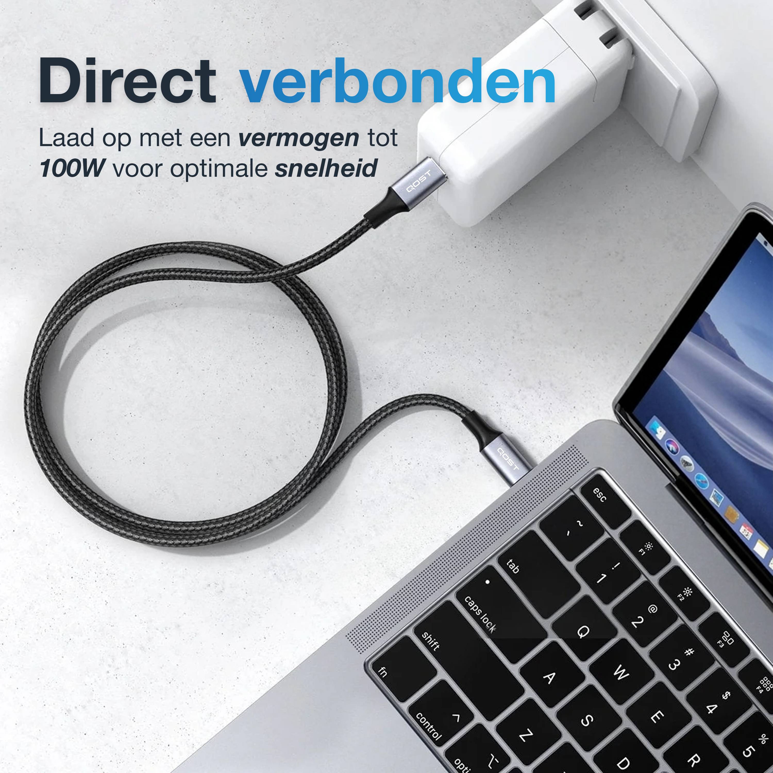 Qost USB-C naar USB-C-kabel - 2 m - USB 3.2 - 20 Gbps - 100 W - 8K 60 Hz - Spacegrey-1
